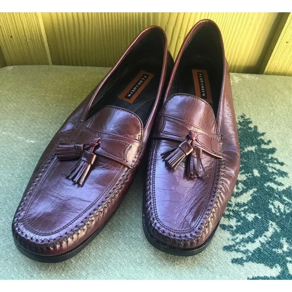 9 D Florsheim Carlo Wine Tassel Loafers Men’s Vintage Shoes Calf Skin